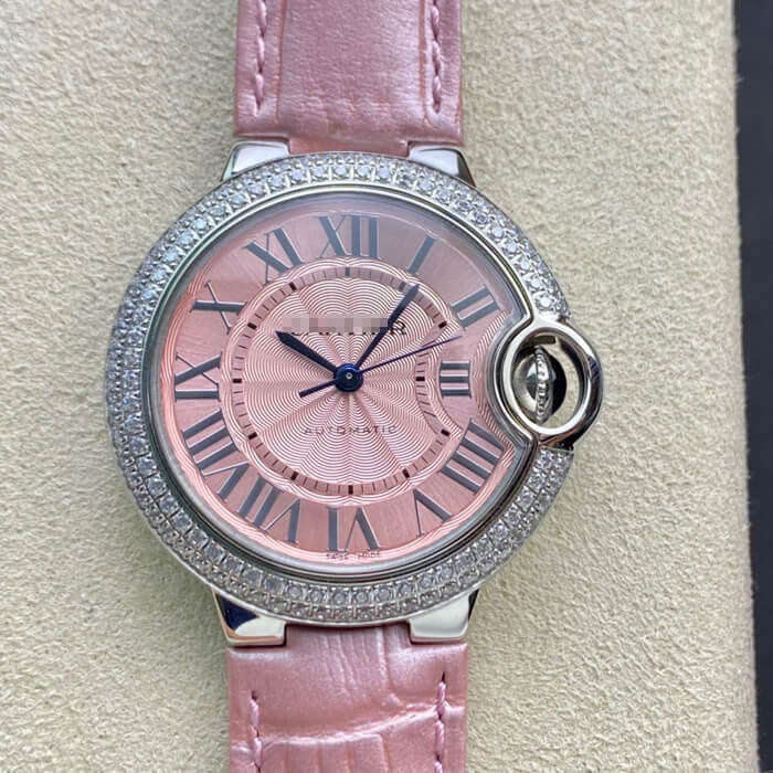 BALLON BLEU DE 33MM V6 FACTORY PINK LEATHER STRAP